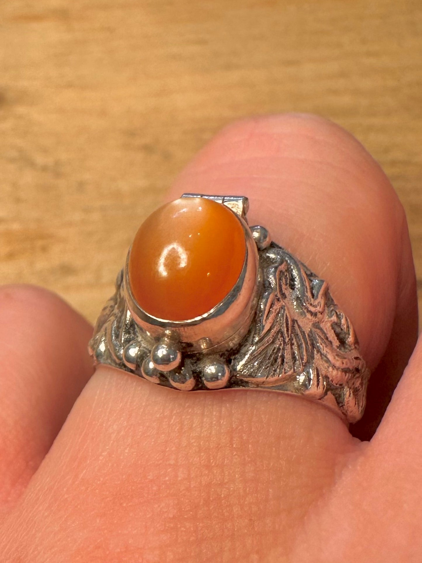 Vintage Carnelian Poison Ring Engraved 925 Silver Size Q1/2 Ring