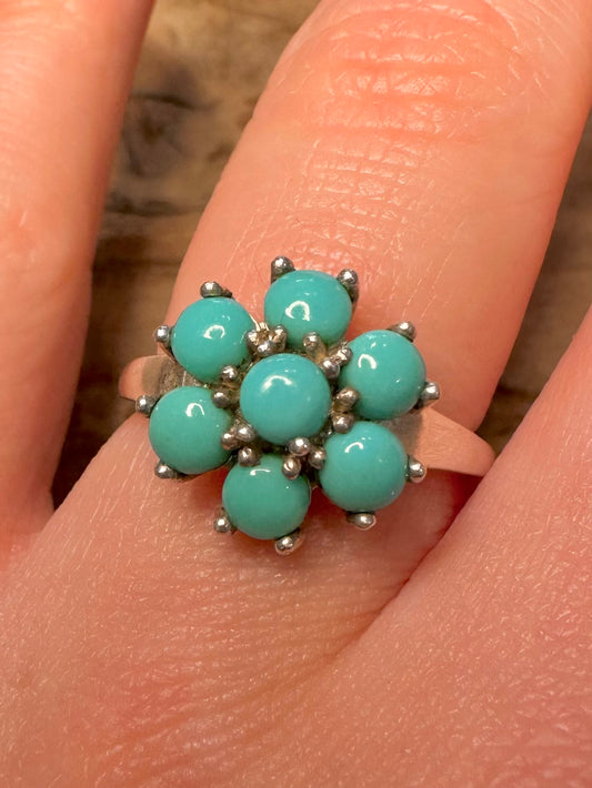 Vintage Blue Ball Cluster 925 Silver Size O1/2 Ring