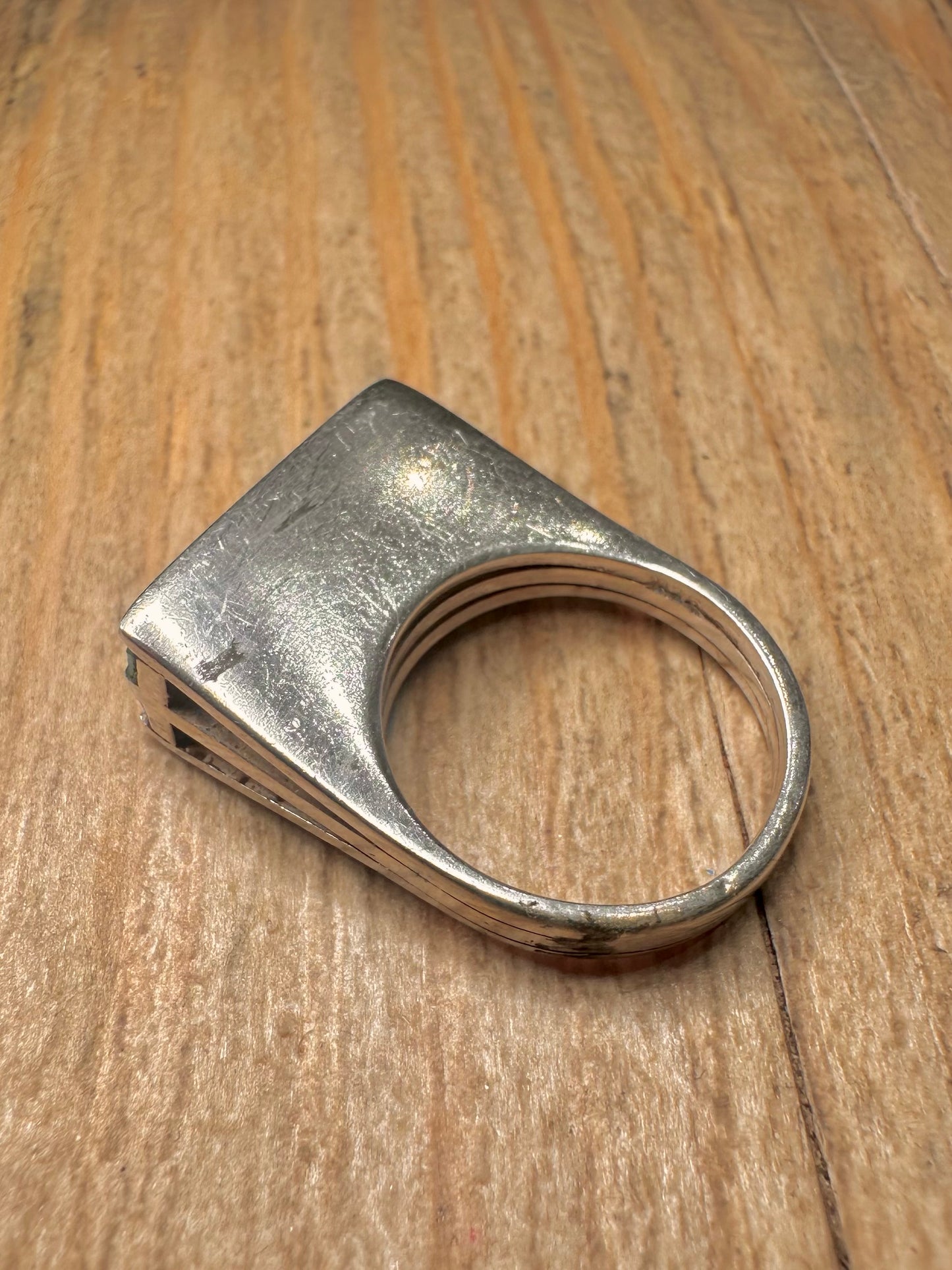 Abstract Green and Blue Enamel 925 Sterling Silver Size N Ring