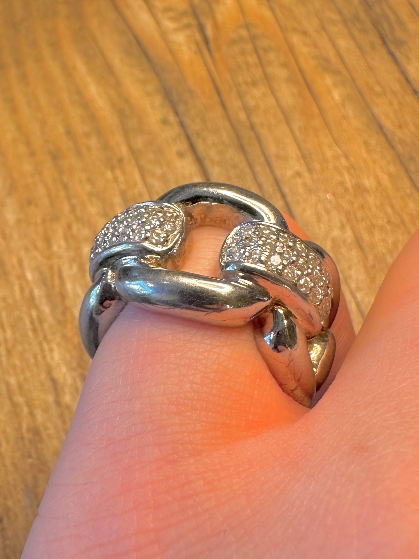 Chunky Heavy 2007 Link CZ Stone Maker UJ 925 Sterling Silver Size M1/2 Ring