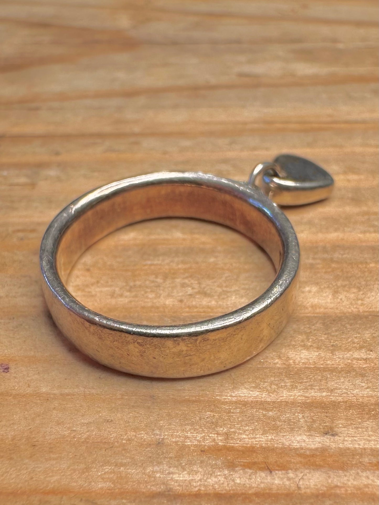 Vintage Heart Charm Band 925 Sterling Silver Size O Ring