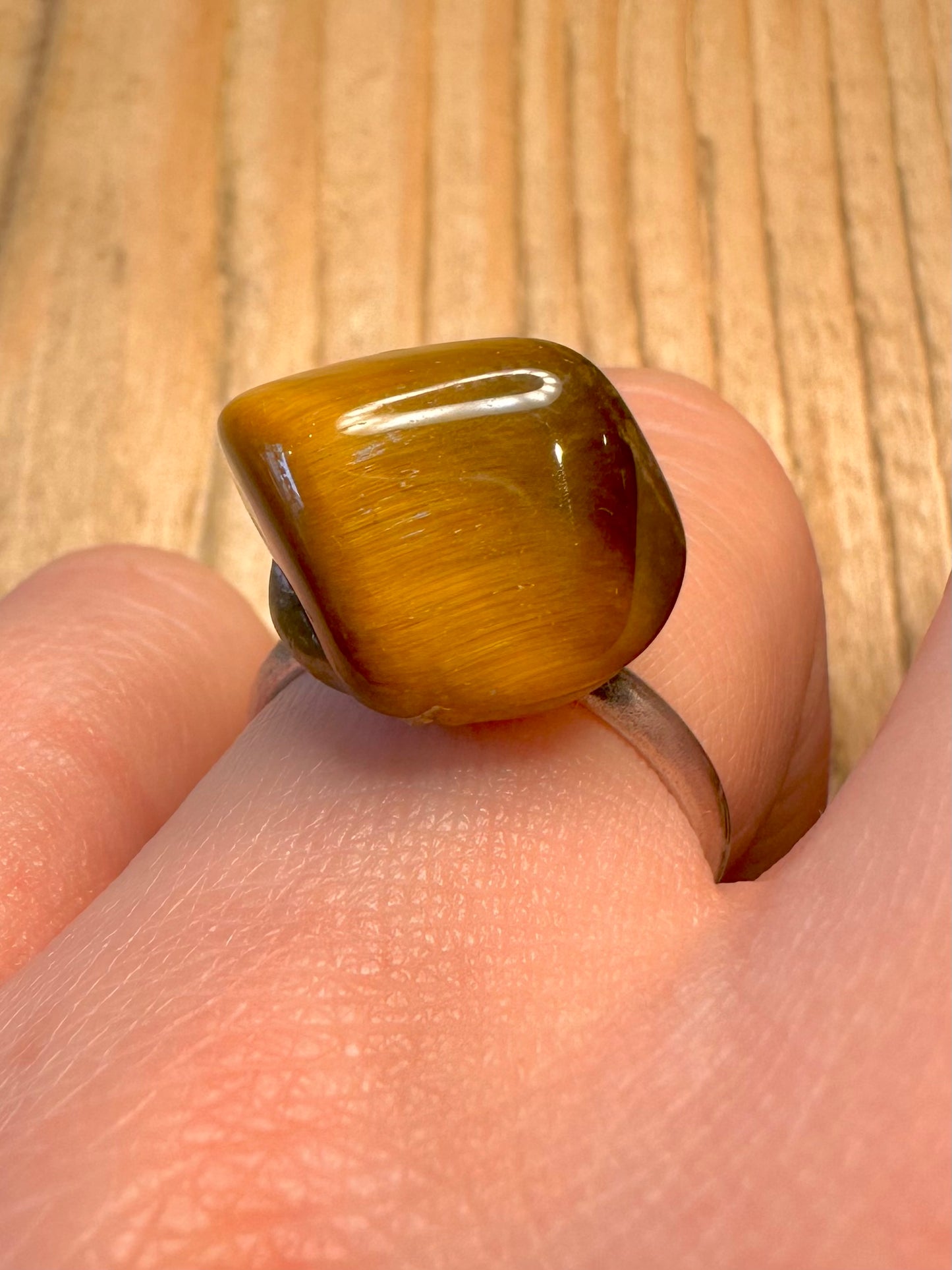 Vintage Tigers Eye Adjustable 925 Sterling Silver Size O1/2 Ring