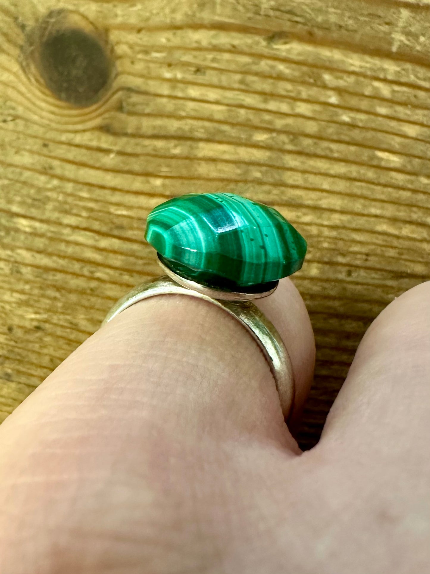 Modern Faceted Malachite 925 Silver Size O Ring