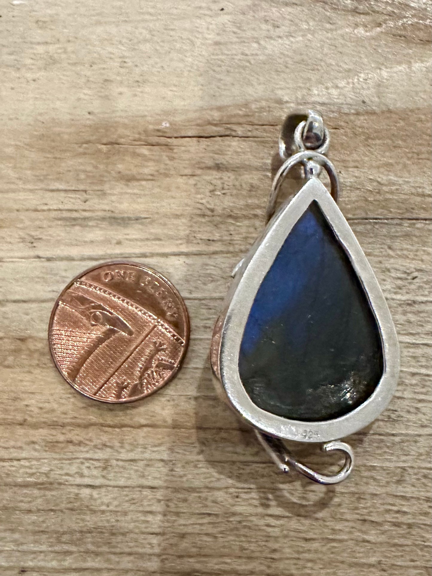 Abstract Labradorite Tear Drop 925 Silver Pendant