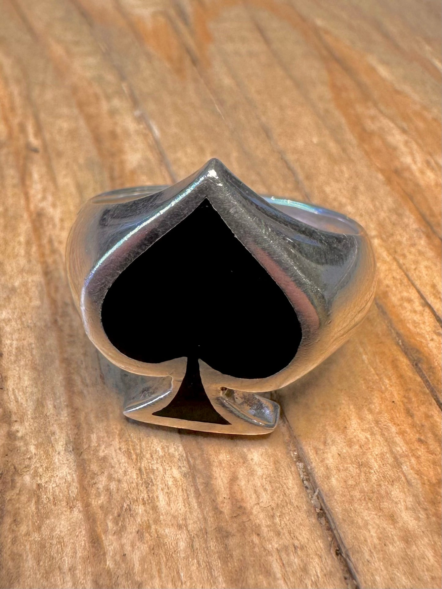 Modern Ace of Spades Black Enamel 925 Sterling Silver Size T Ring