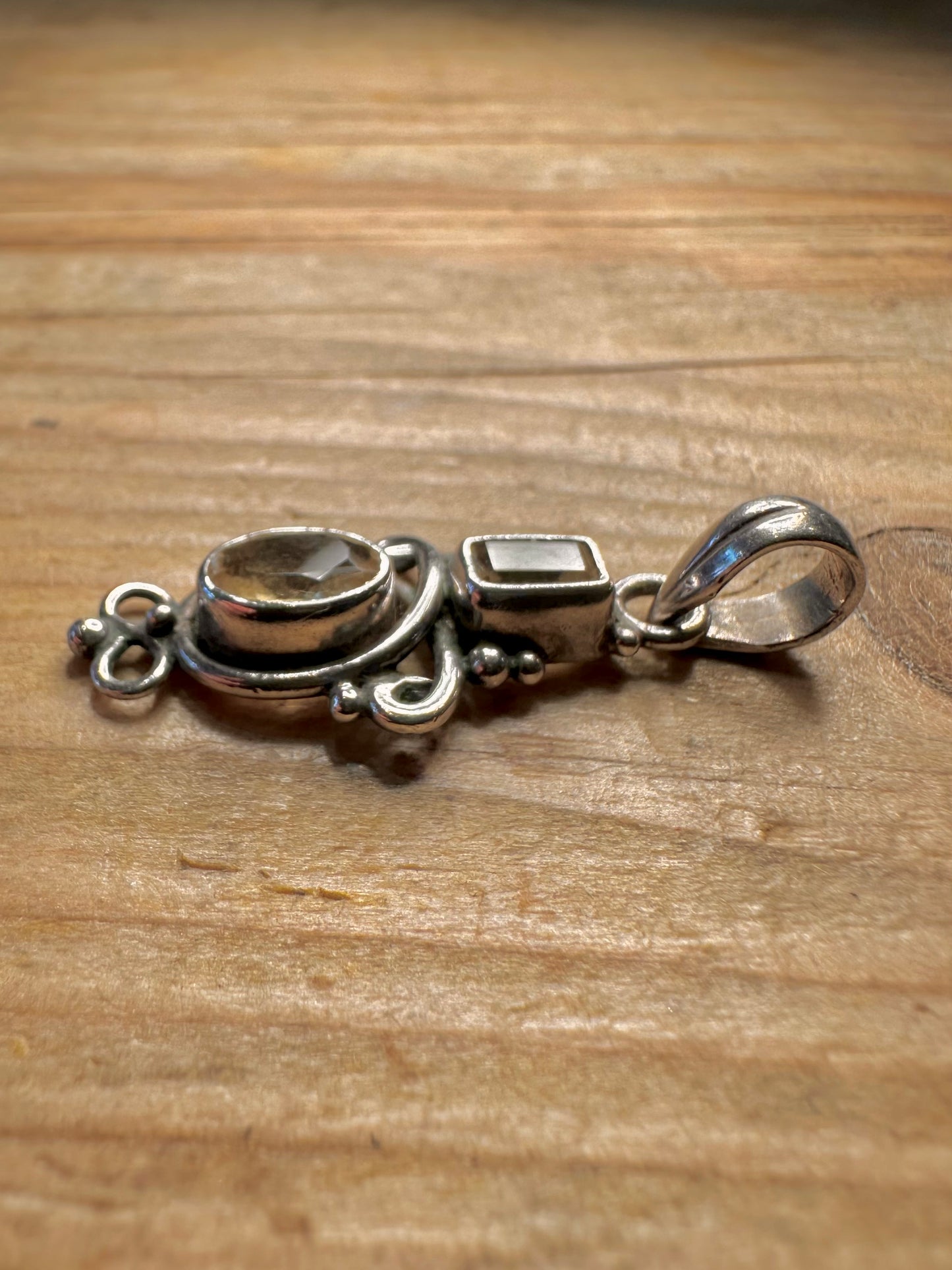 Vintage Citrin verzierter 925er Sterlingsilber-Anhänger