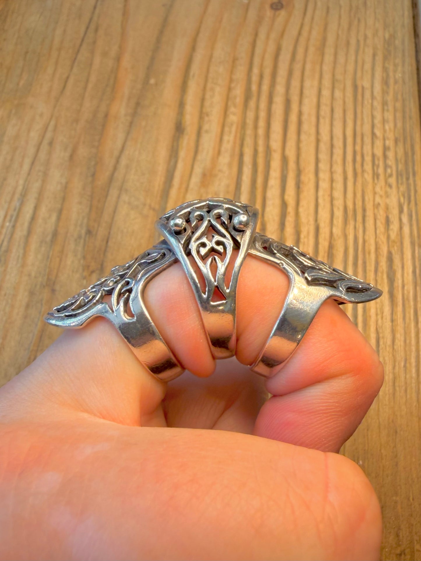 Floral Armour Full Finger Articulated 925 Sterling Silver Size N Q T Ring