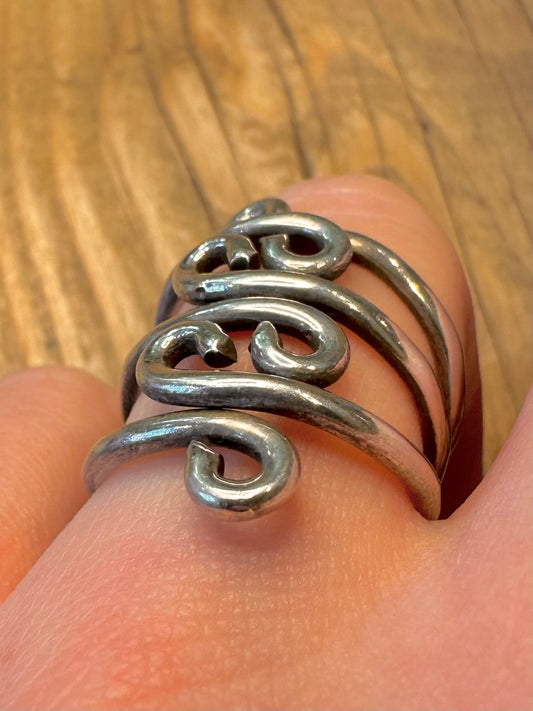 Vintage Swirly Layer 925 Sterling Silver Size P1/2 Ring