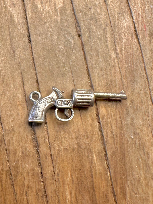 Vintage Revolver Moving Lever 925 Sterling Silver Charm Pendant