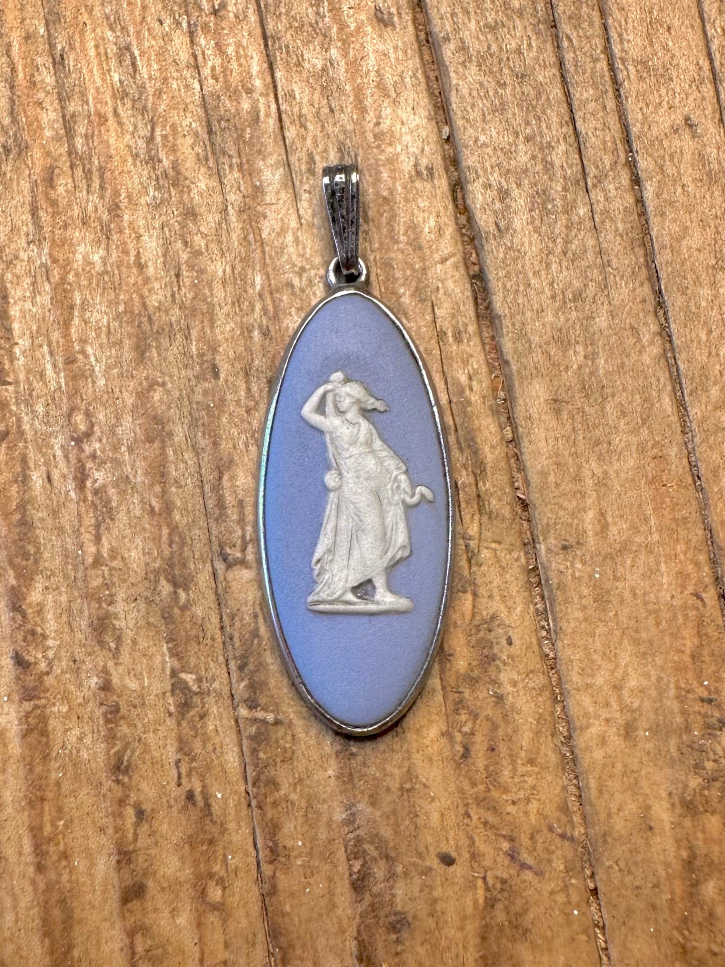Wedgwood 1988 blaue Kamee Made in England punziert 925 Sterling Silber Anhänger