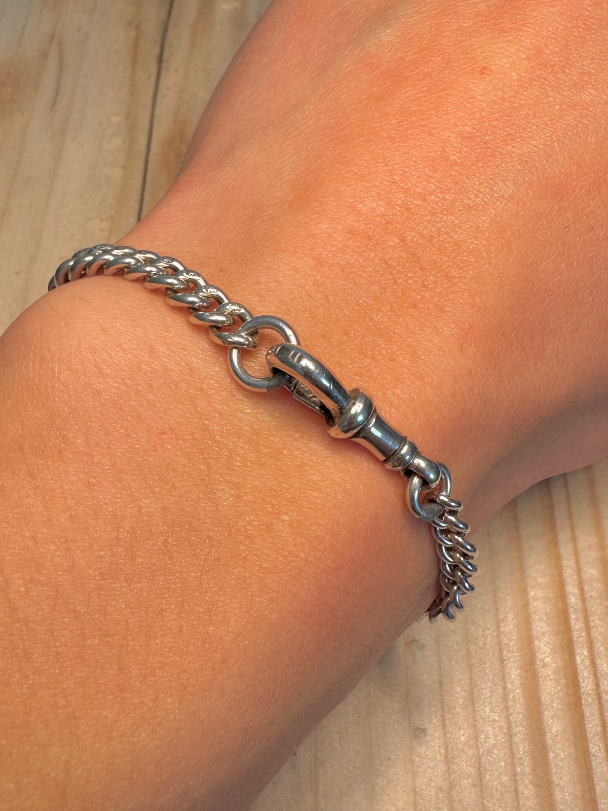 Graduated Curb Chain Albert Clasp Marked 925 Sterling Silver Every Link 8 inch Bracelet