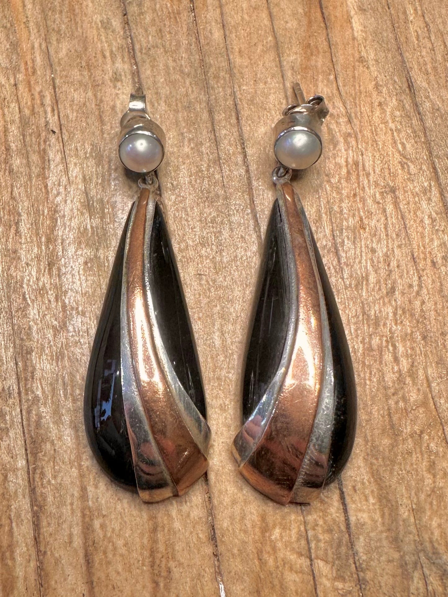 Onyx Perlen Roségold auf 925 Sterling Silber Ohrringe