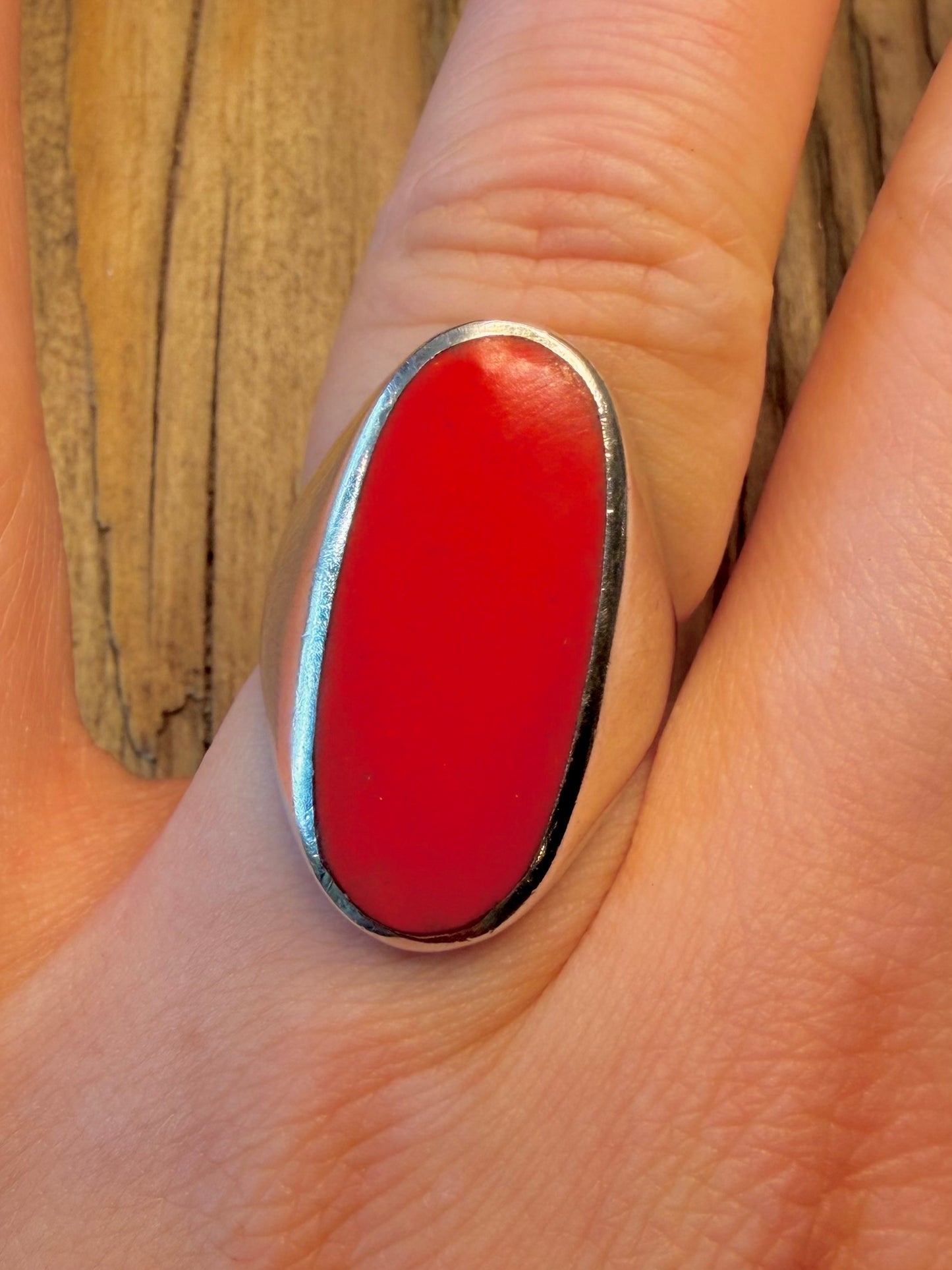 Oval Red 925 Sterling Silver Size P1/2 Ring