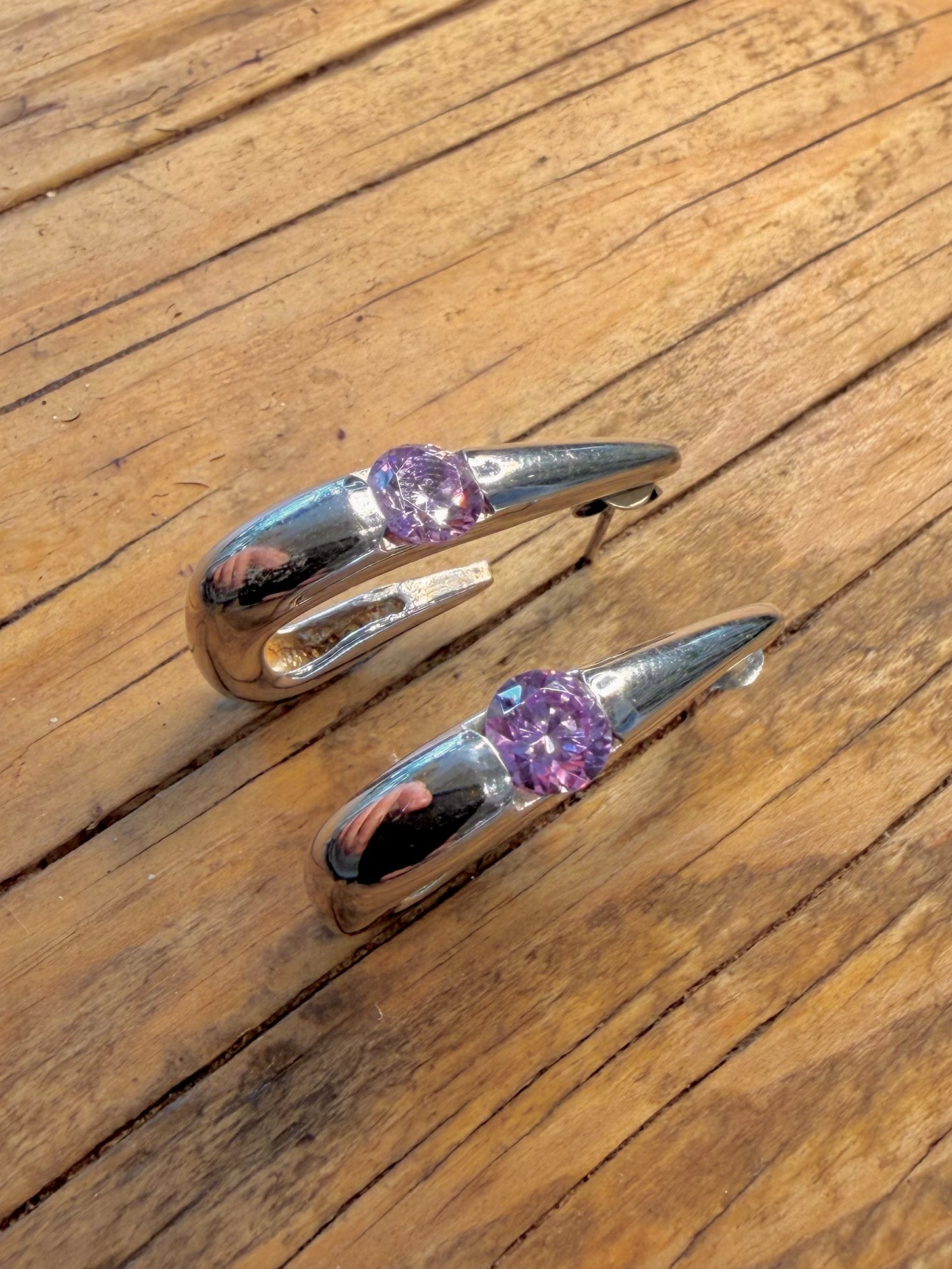 Modern Sculpture Purple Stone 925 Sterling Silver Earrings