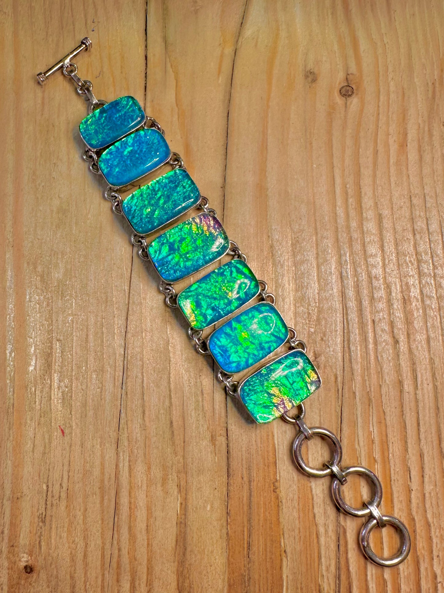 Vintage Blue and Green Reflective 925 Sterling Silver 6 to 7.5 inch Bracelet