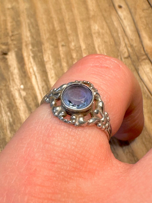 Ornate Blue Stone Floral 835 Silver Size K Ring