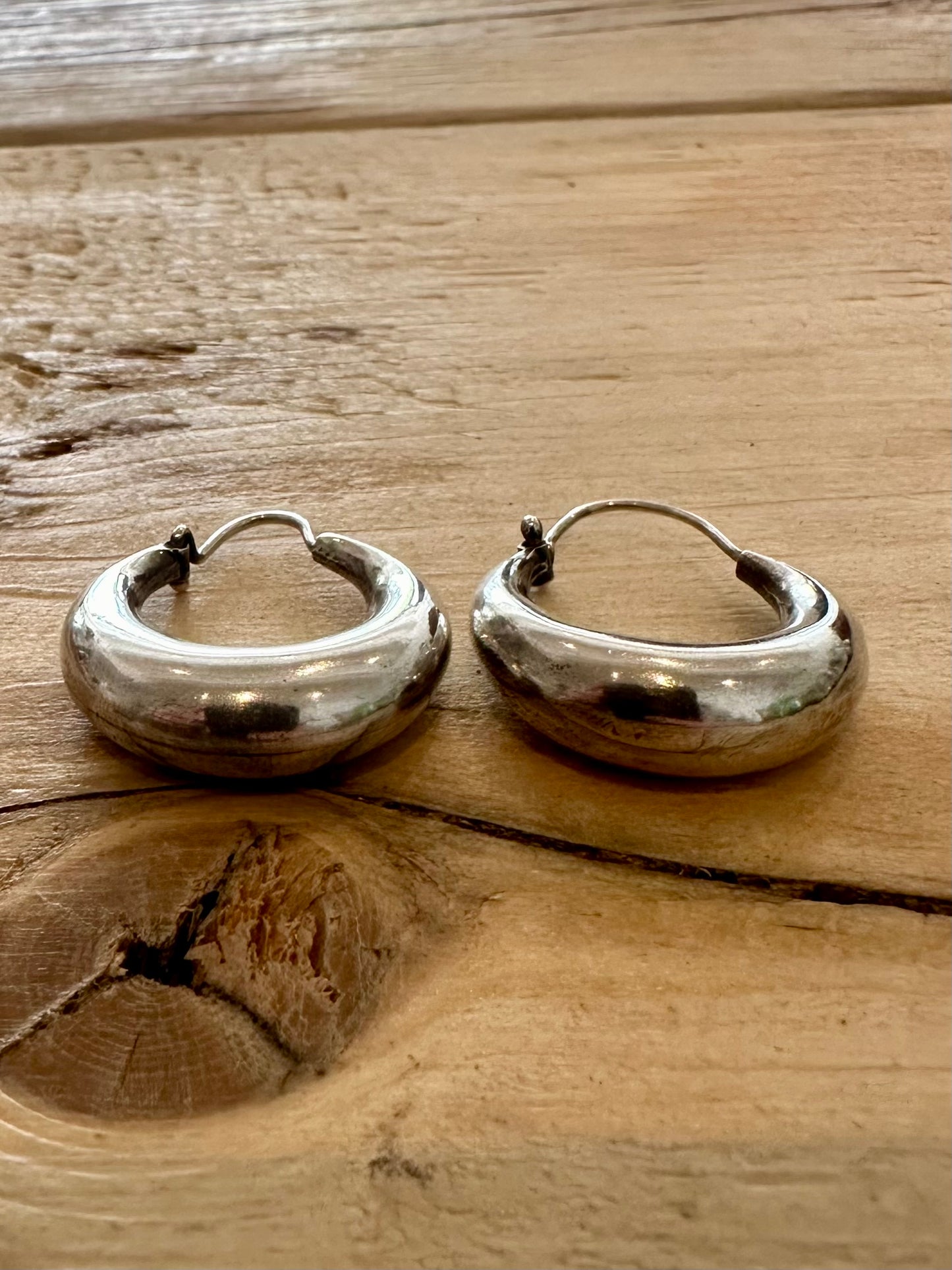 Vintage Chunky Hoops 925 Silver Earrings