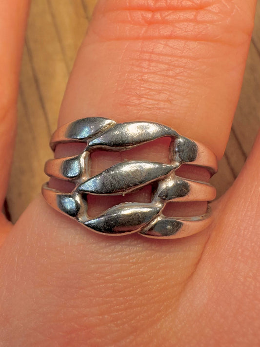 Abstract Layer Wavy 925 Sterling Silver Size P Ring