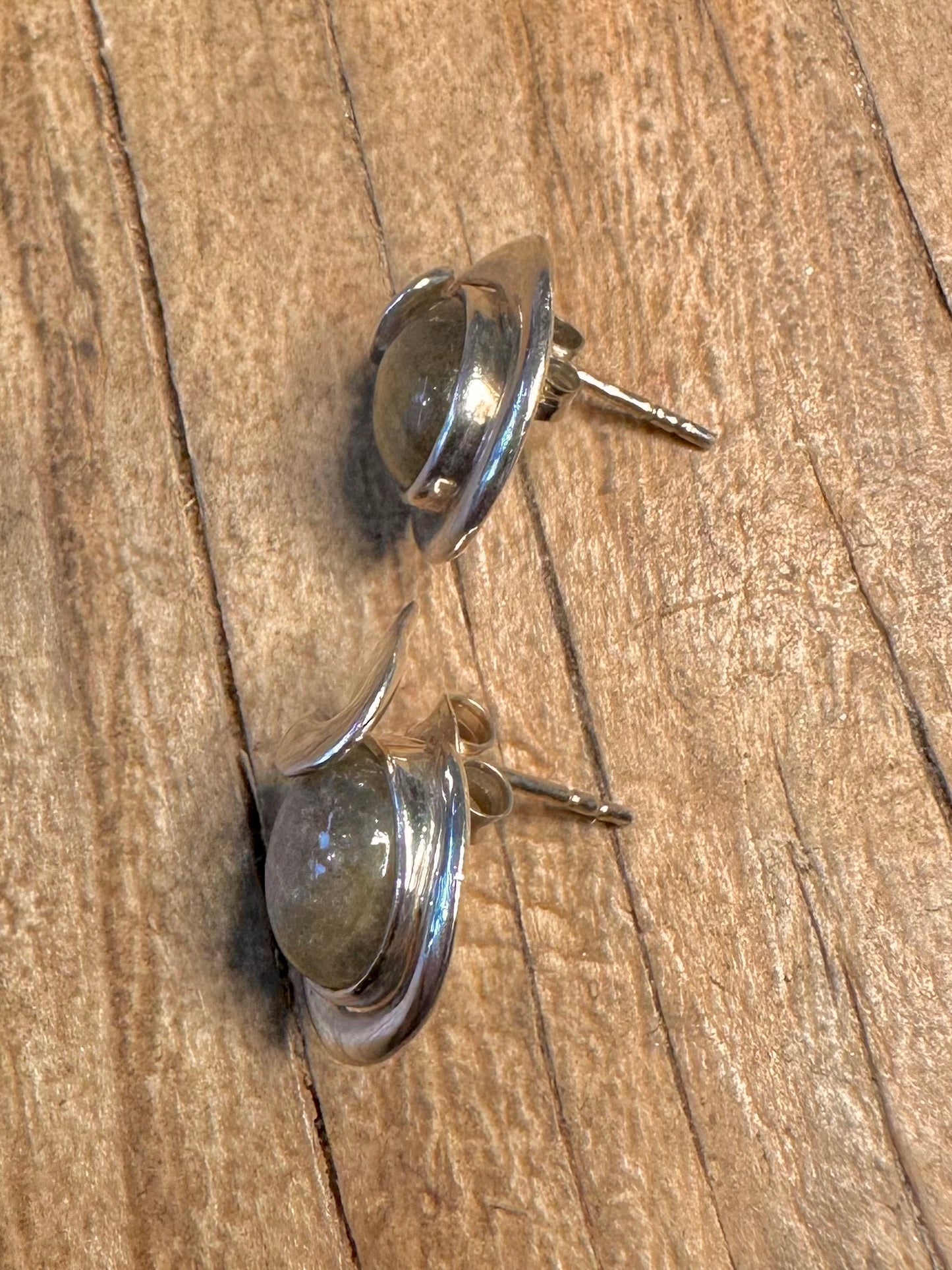 Modernist Labradorite Stud 925 Sterling Silver Earrings