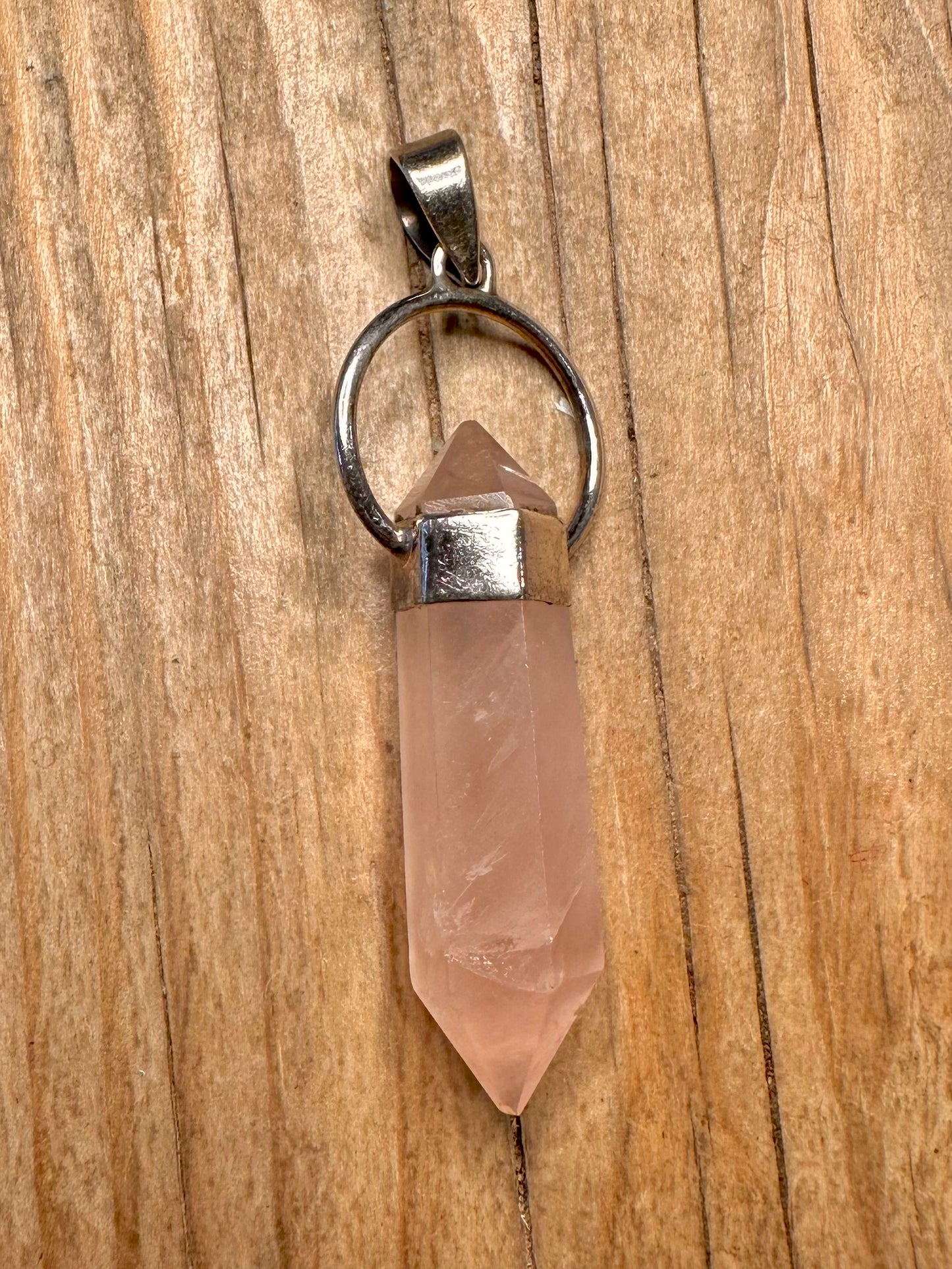 Vintage Rose Quarts Pillar 925 Sterling Silver Pendant