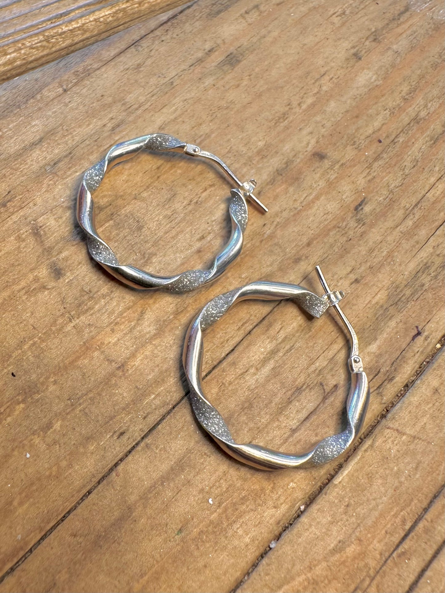 Twisted Textured Hoops 925 Sterling Silver Earrings