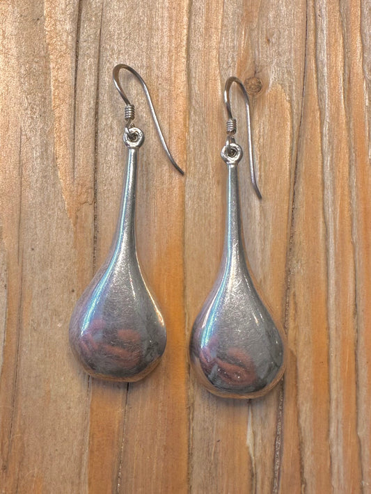 Vintage Long Tear Drop 925 Sterling Silver Earrings