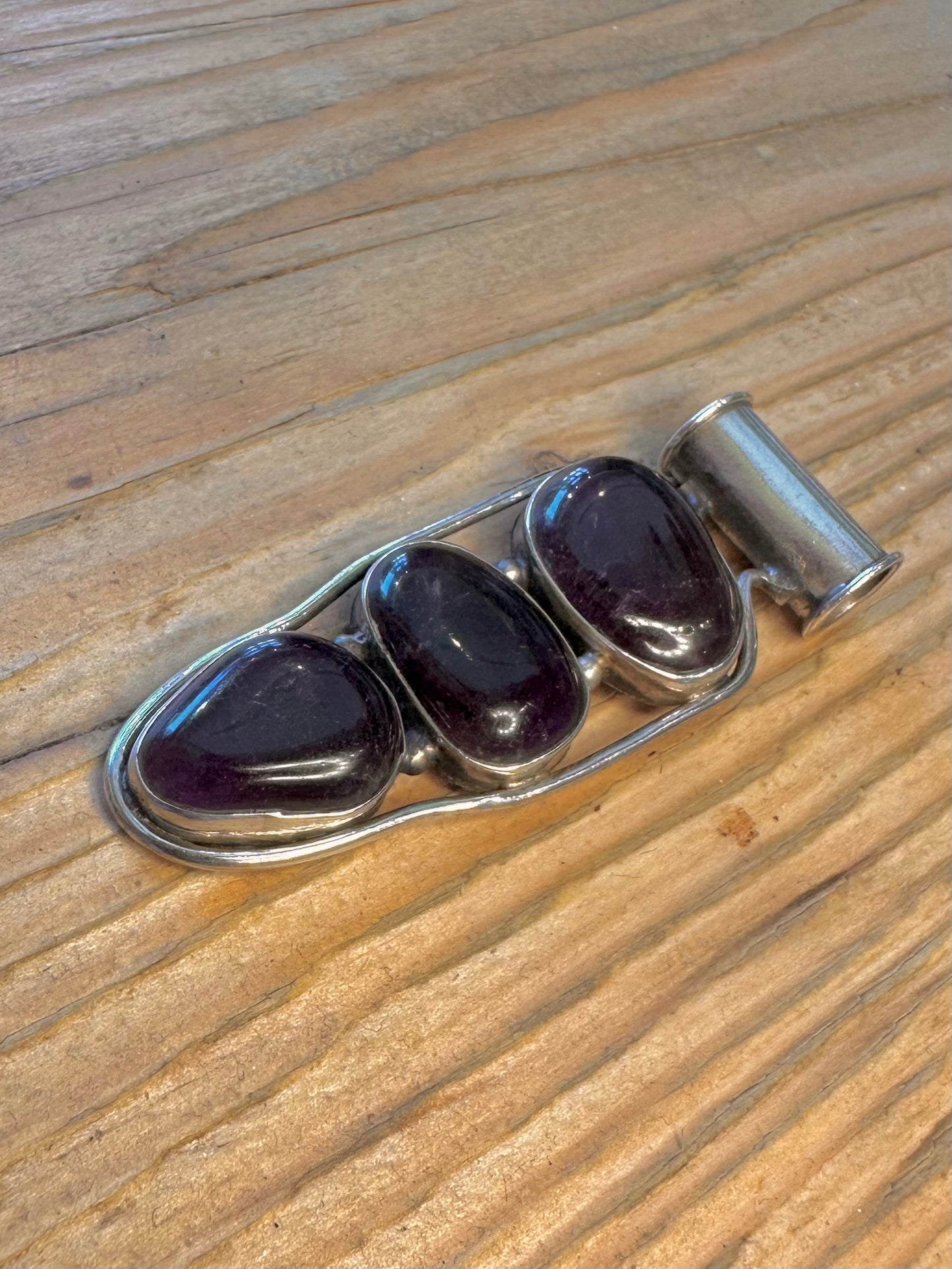 Abstract Three Amethyst 925 Sterling Silver Pendant