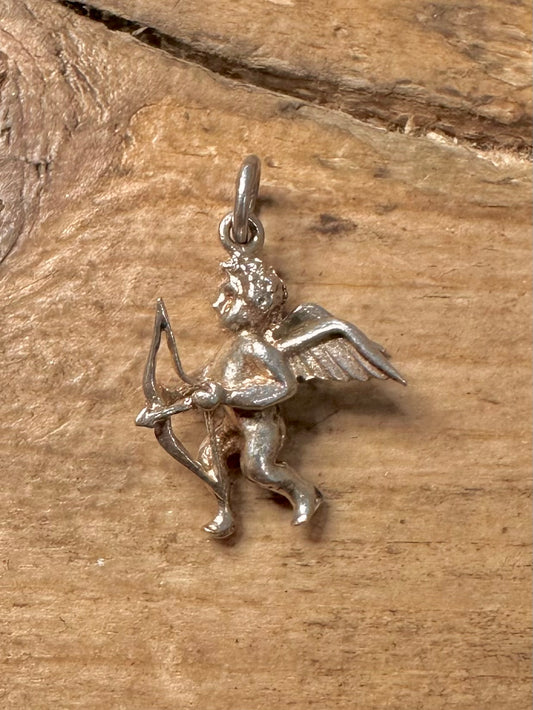 Vintage Cherub Angel 925 Silver Charm Pendant