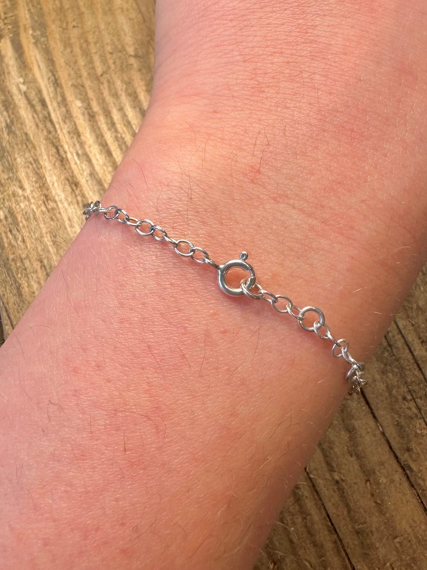 Black Stone Circle Link 925 Sterling Silver 6.5 to 7.5 inch Bracelet