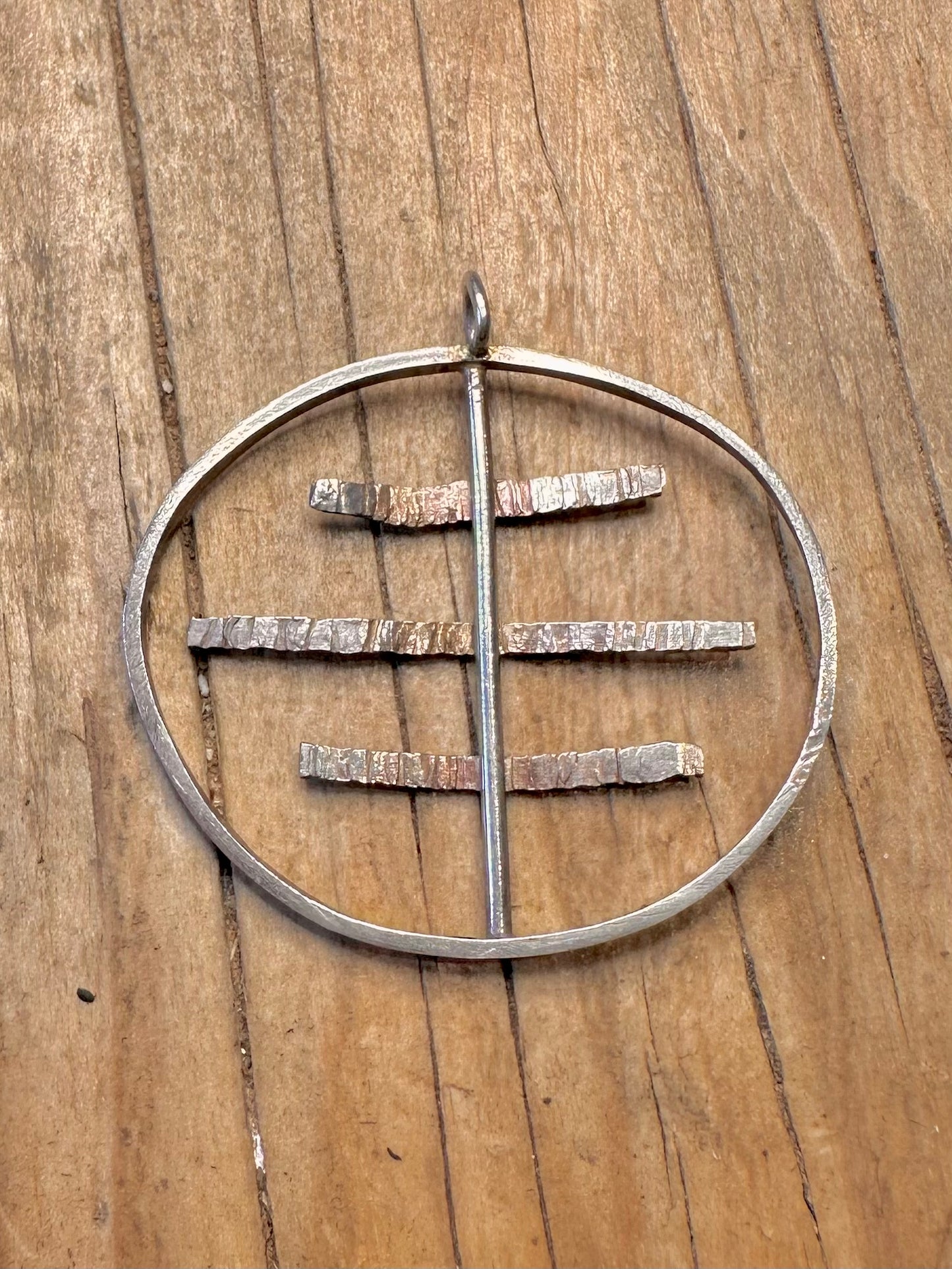 Modernist Handmade Textured Circle 925 Sterling Silver Pendant