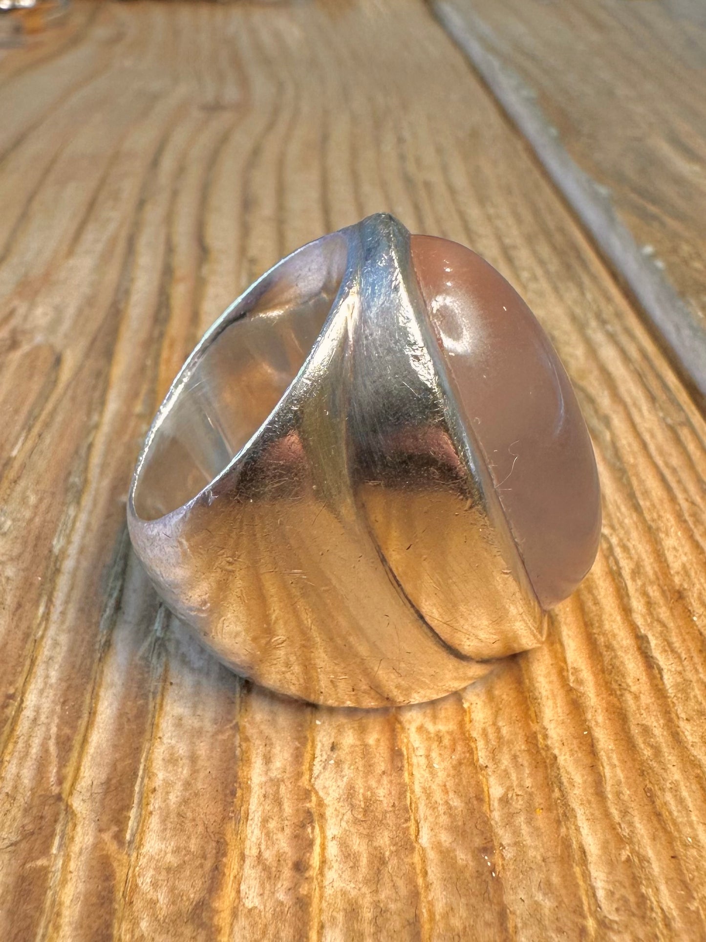 Rose Quarts Oval Chunky Solid 925 Sterling Silver Size P Ring