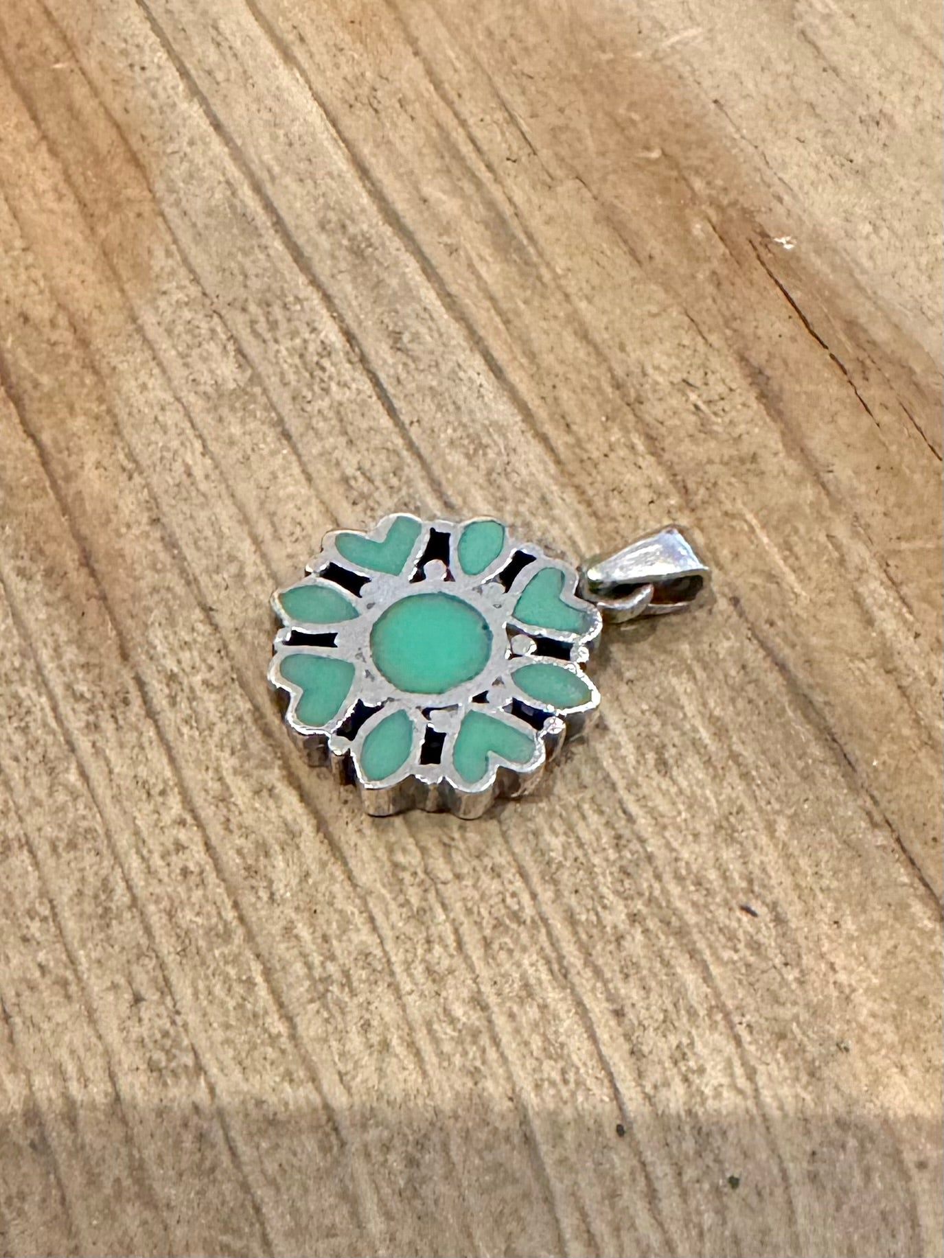 Vintage Turquoise Flower Hearts 925 Silver Pendant