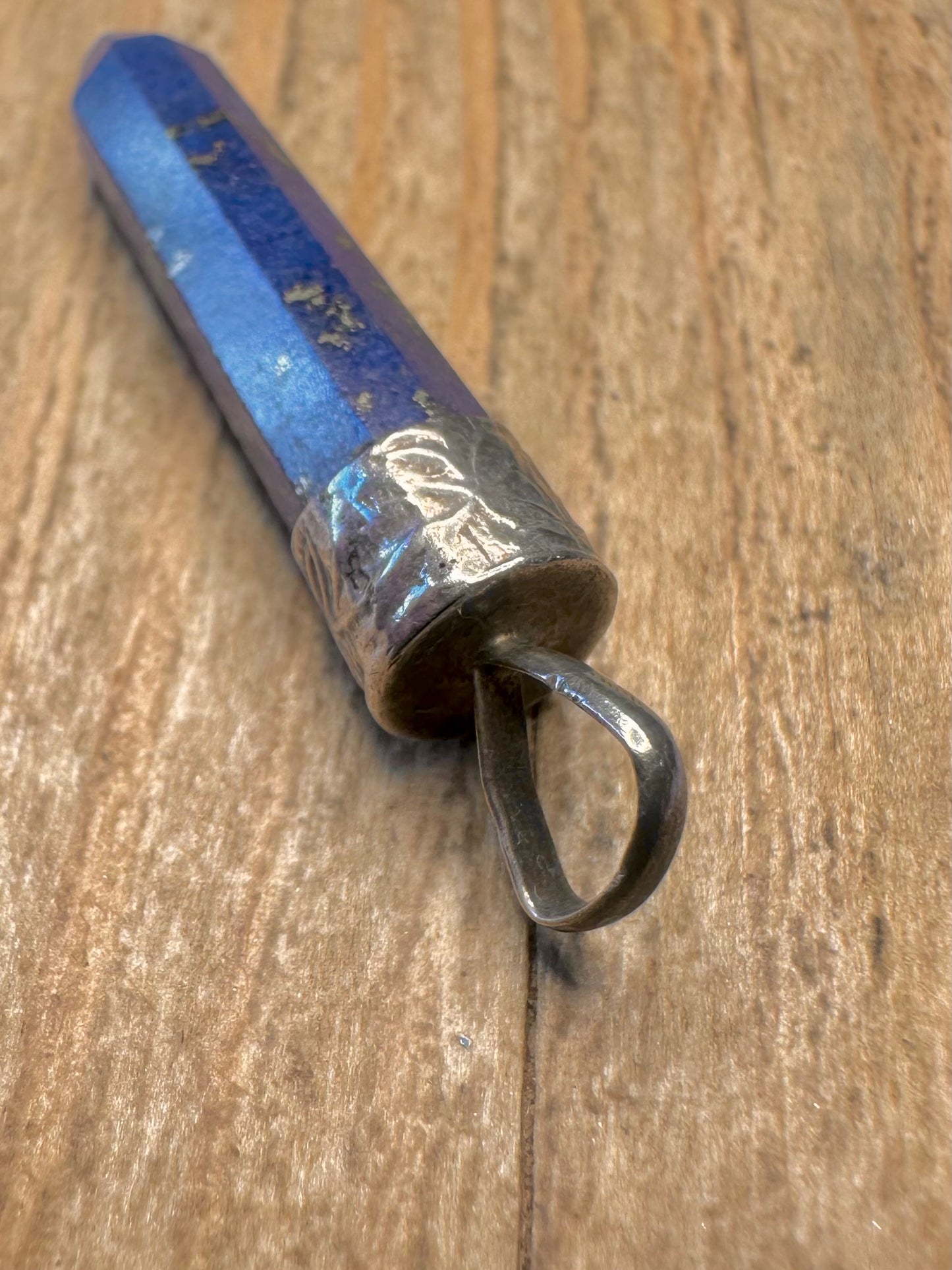 Vintage Lapis Pillar 925 Sterling Silver Pendant