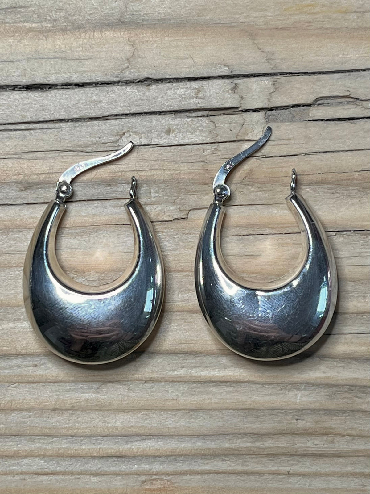 Chunky Crescent Shaped 925 Sterling Silver Hoop Earrings