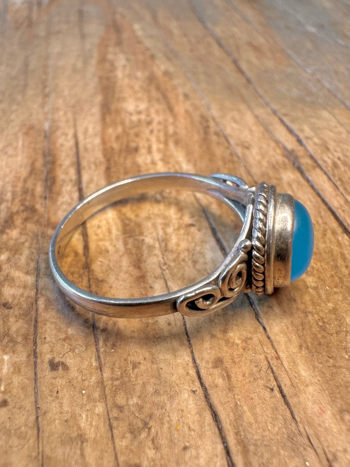 Blue Stone Swirl 925 Sterling Silver Size S Ring