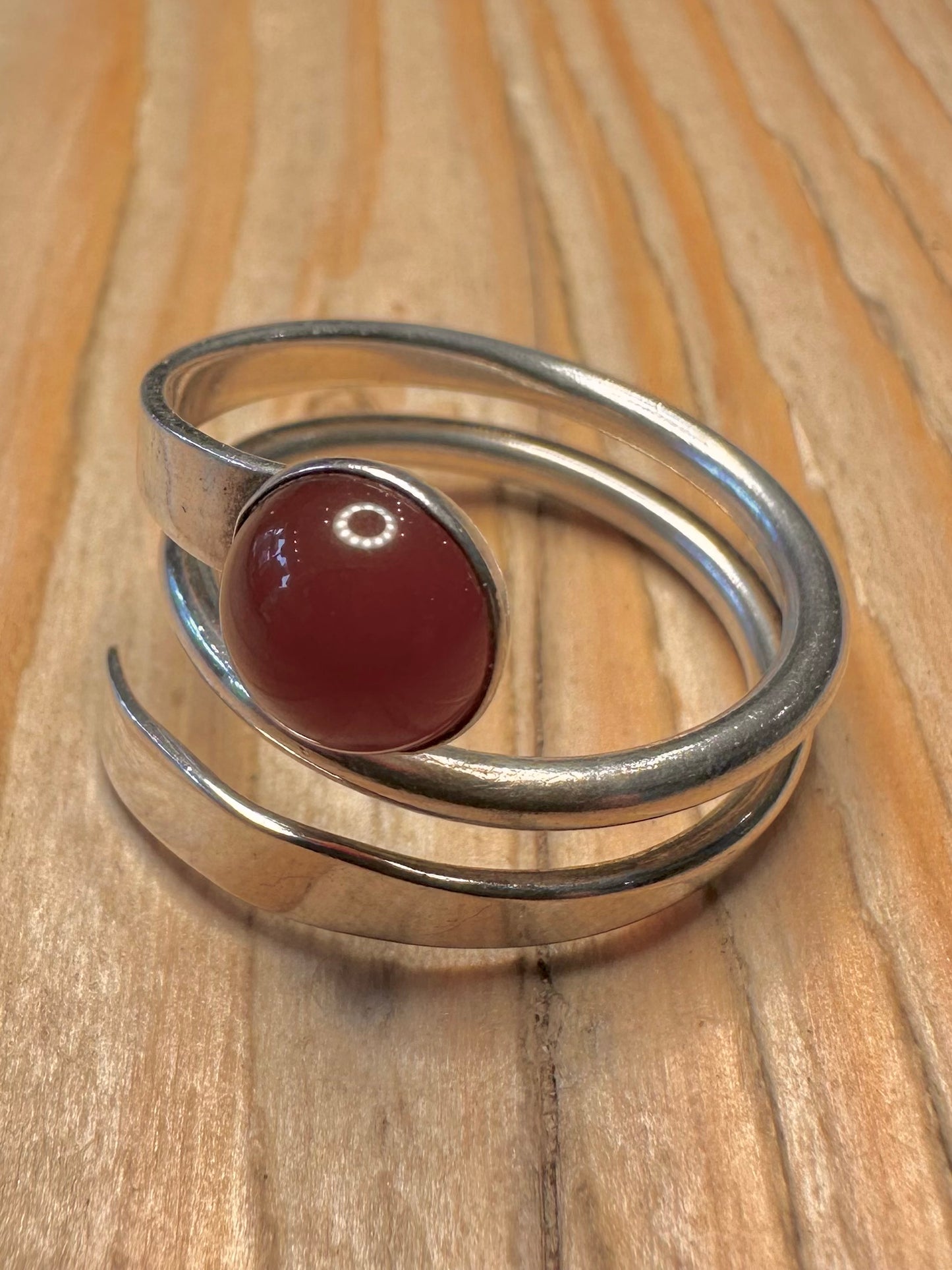 Modernist Carnelian Layer 925 Sterling Silver Mexico Size T Ring