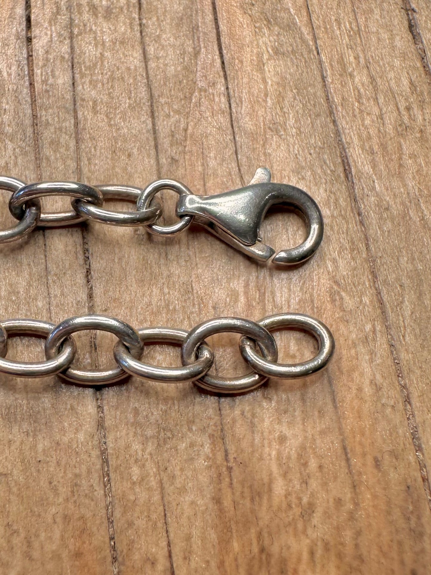 Modernist Heart Tag Oval Link Chain 925 Sterling Silver 16 inch Necklace