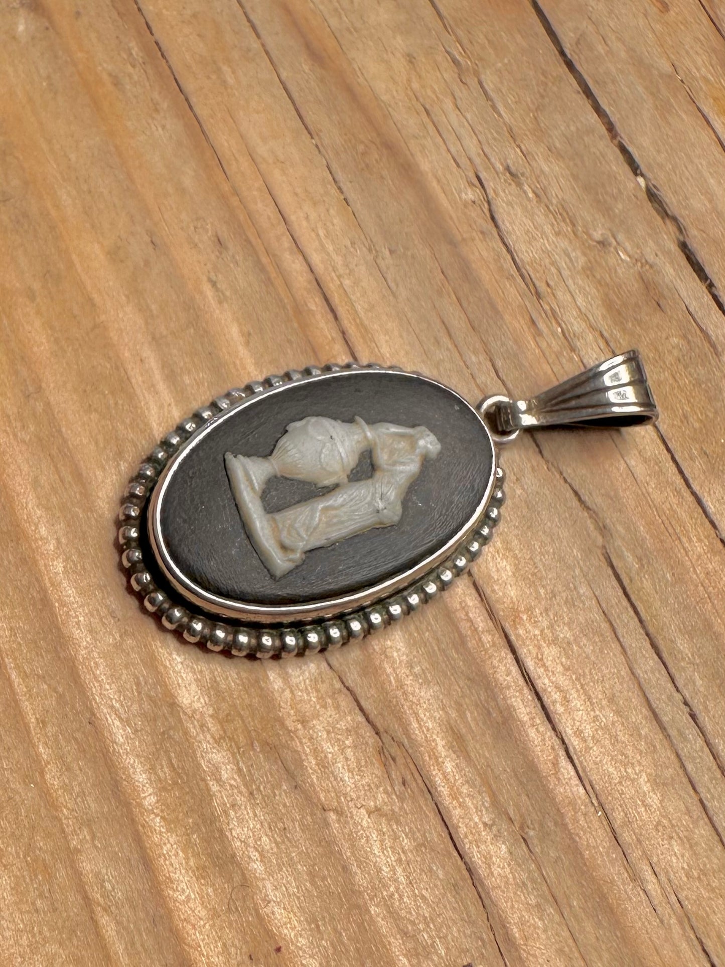 Vintage Schwarze Cameo Wedgwood 925 Sterling Silber Made in England Anhänger