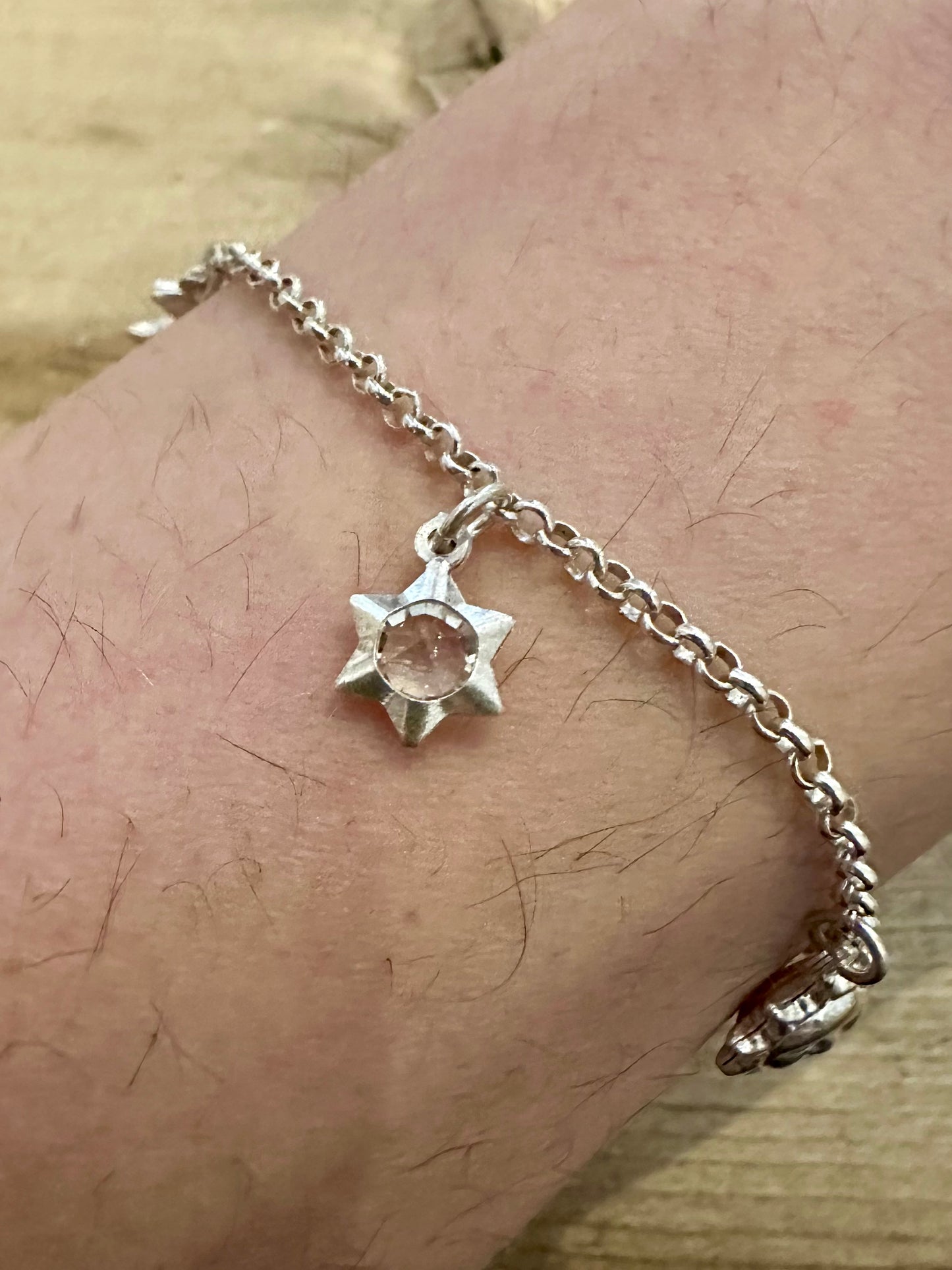 Modern Belcher Sun Moon and Star Charm Italy 925 Silver 7.1 inch Bracelet