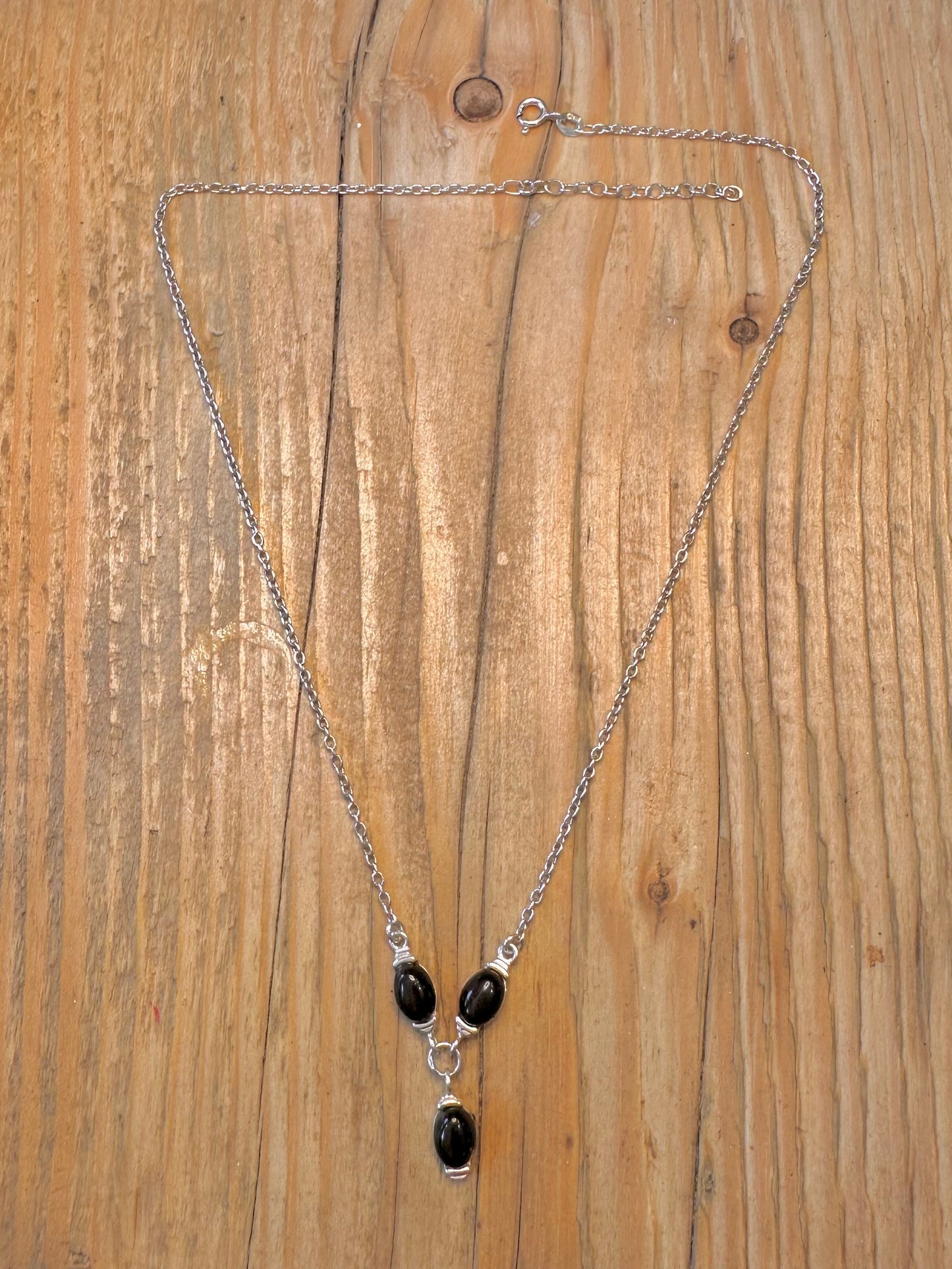 Black Stone Cable Chain 925 Sterling Silver 17 to 18.3 inch Necklace