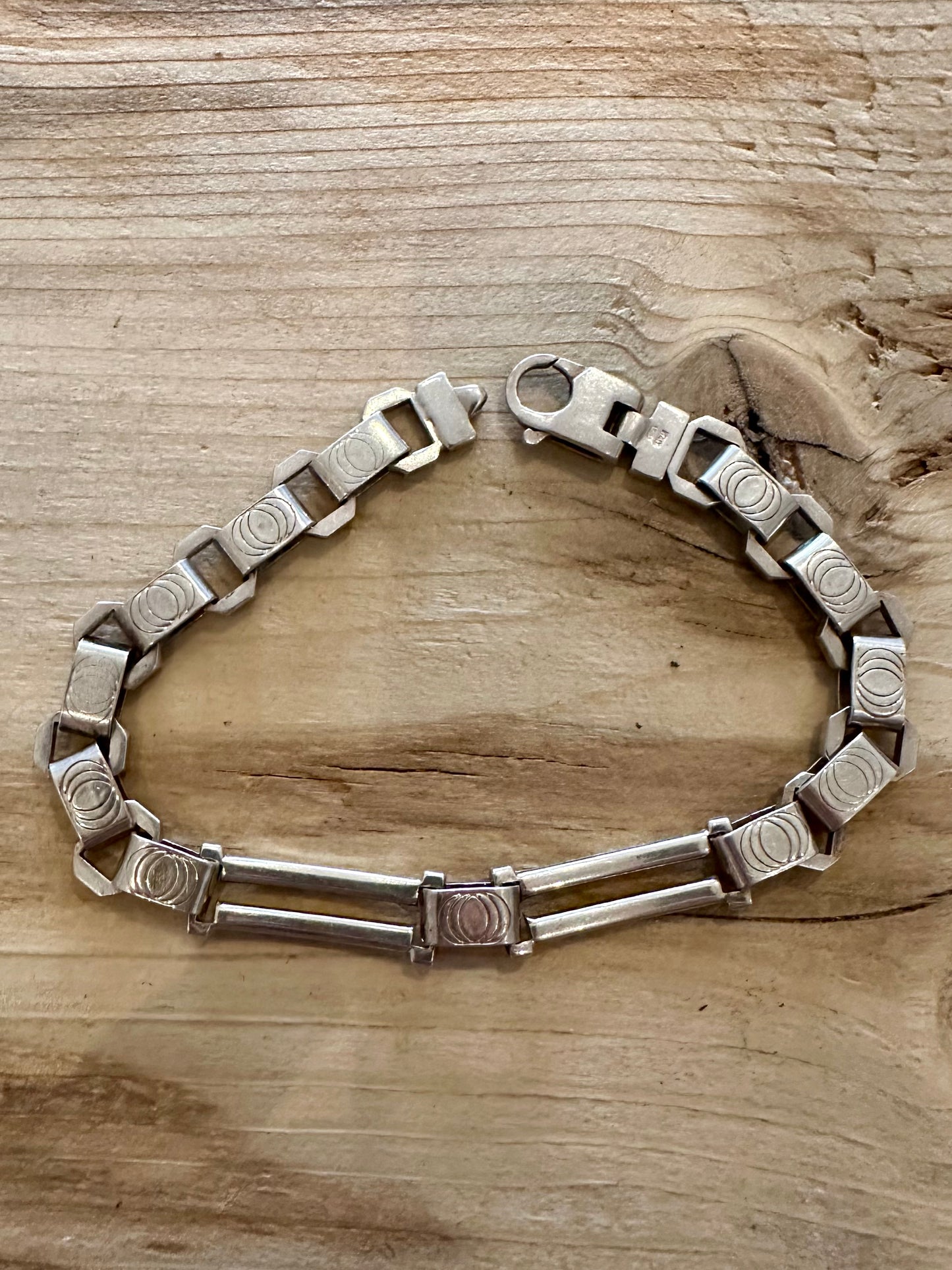 Vintage Unique Bar and Rectangle 925 Silver Italy 8.3 inch Bracelet