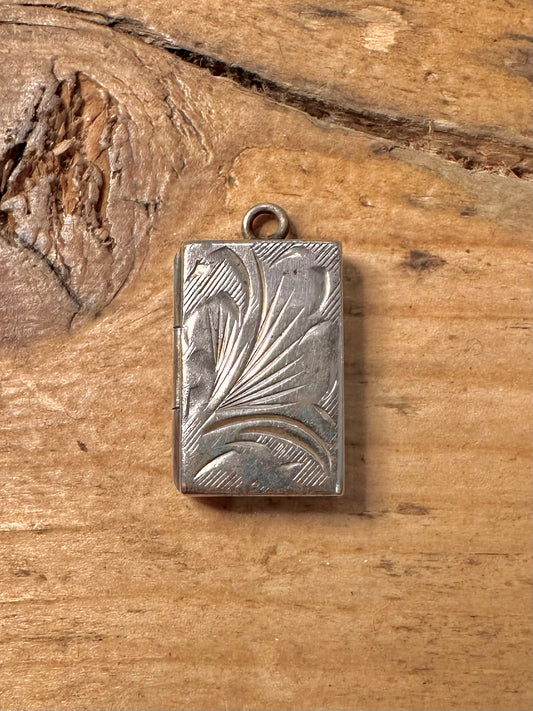 Vintage Rectangle Engraved 925 Silver Locket Pendant