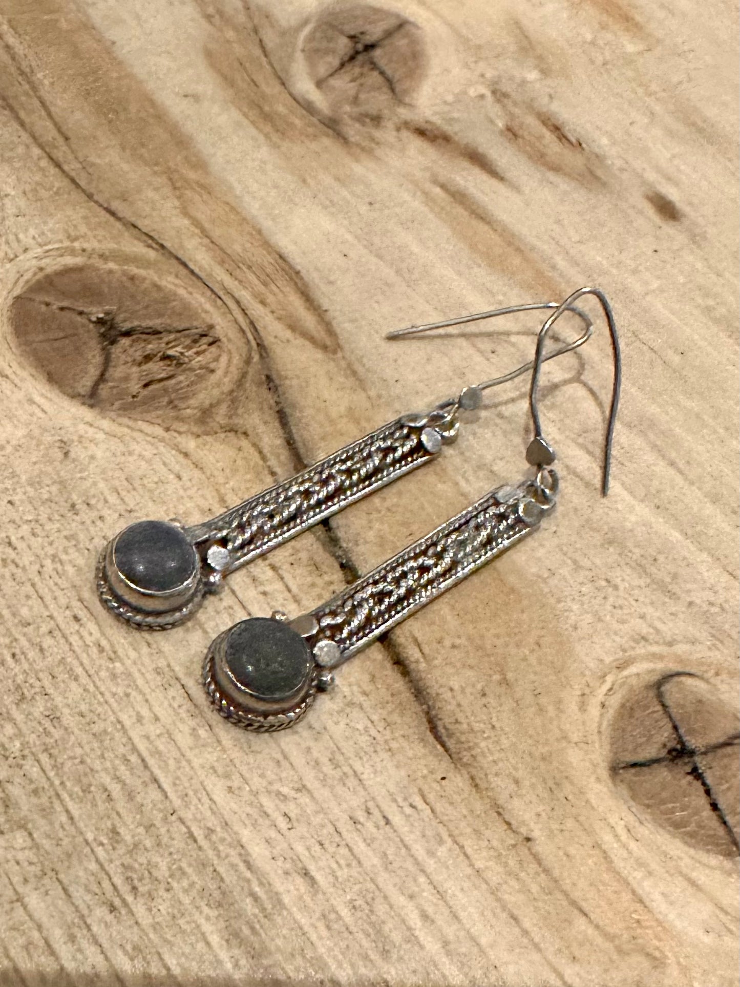 Vintage Lapis Tribal Dangle 925 Silver Earrings