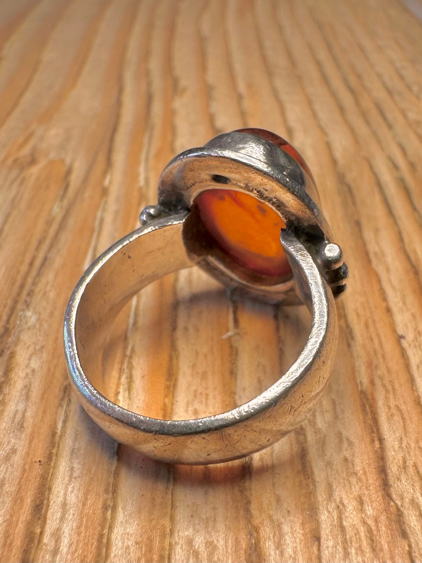 Vintage Oval Amber 925 Sterling Silver Size N1/2 Ring