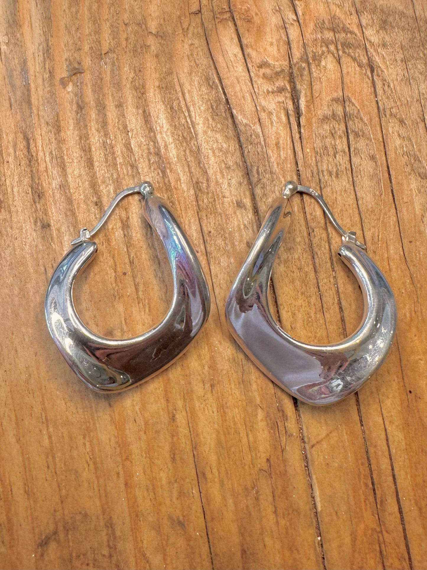 Chunky Abstract Pointed Hoops 925 Sterling Silver Earrings