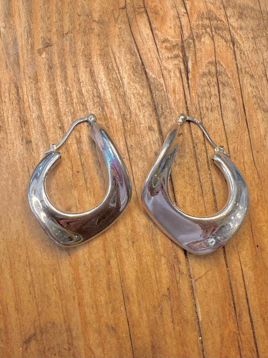 Chunky Abstract Pointed Hoops 925 Sterling Silver Earrings
