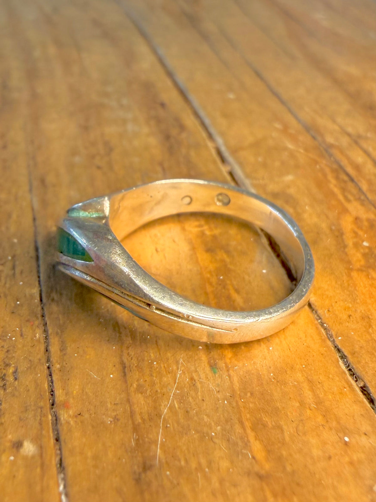 Malachite and Turquoise Inlay 925 Sterling Silver Size J1/2 Ring