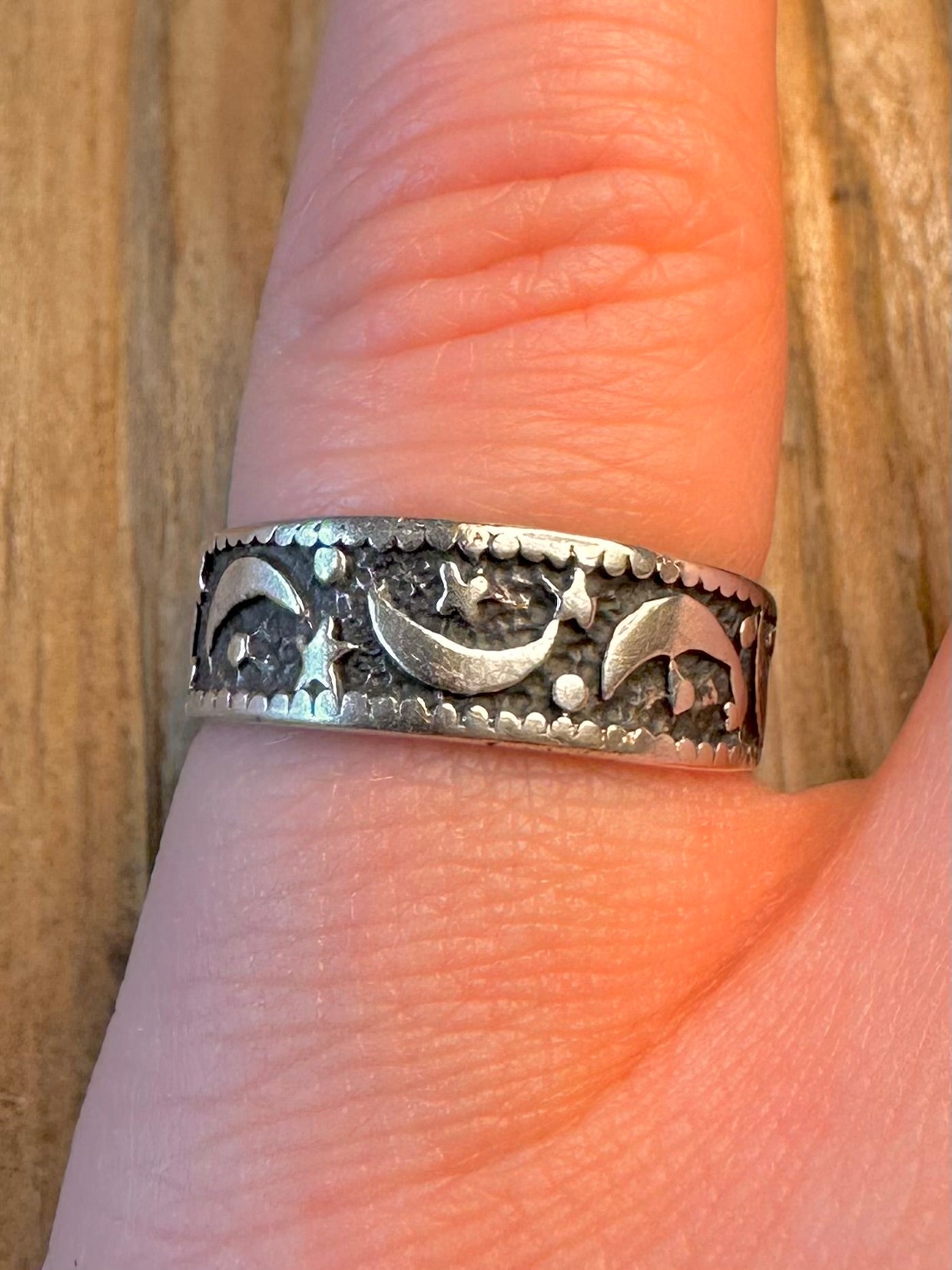 Moon and Star 925 Sterling Silver Size M Ring