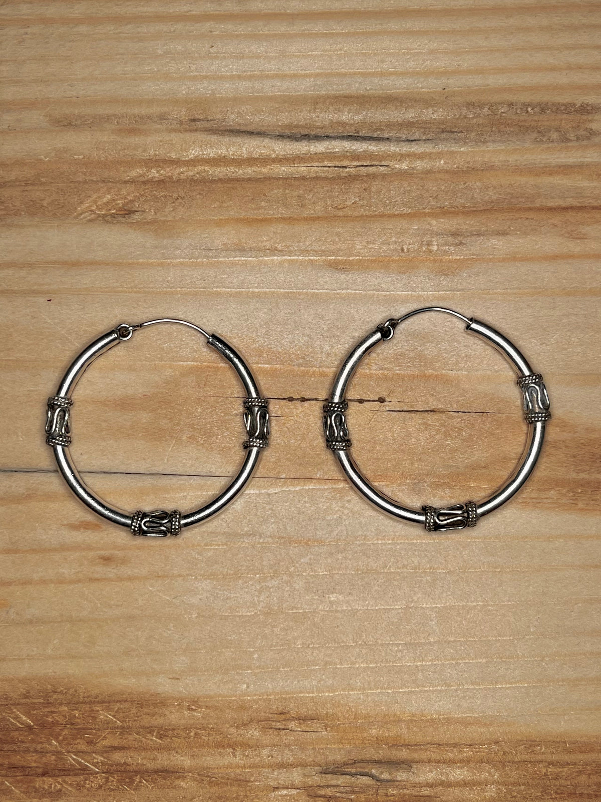 Bali Style Large Hoops 925 Sterling Silver Earrings