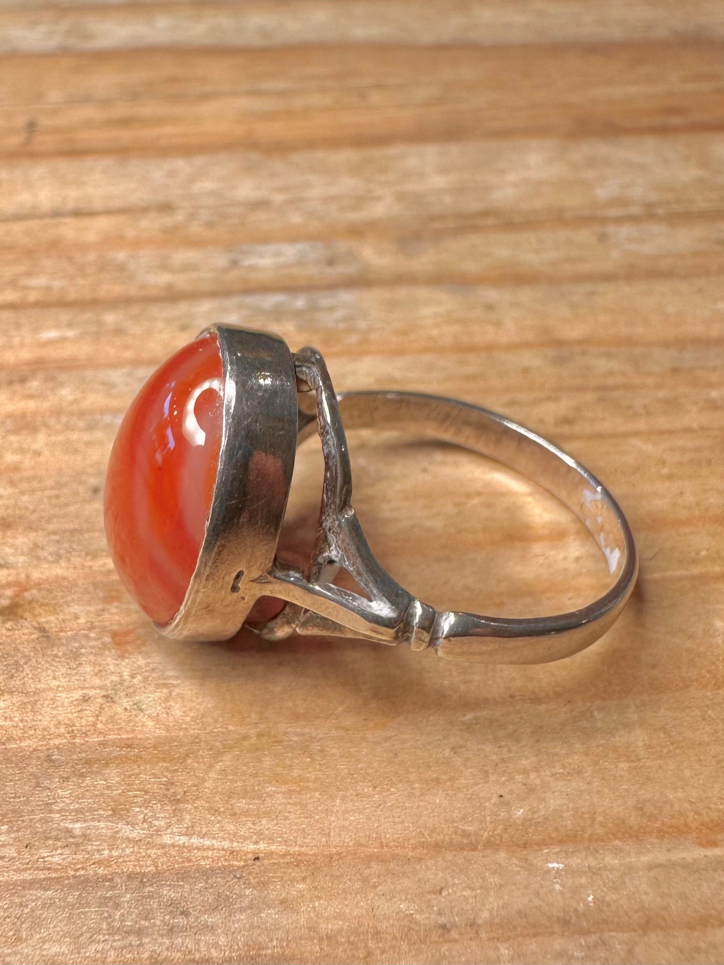 Vintage Banded Agate Oval 925 Sterling Silver Size L Ring
